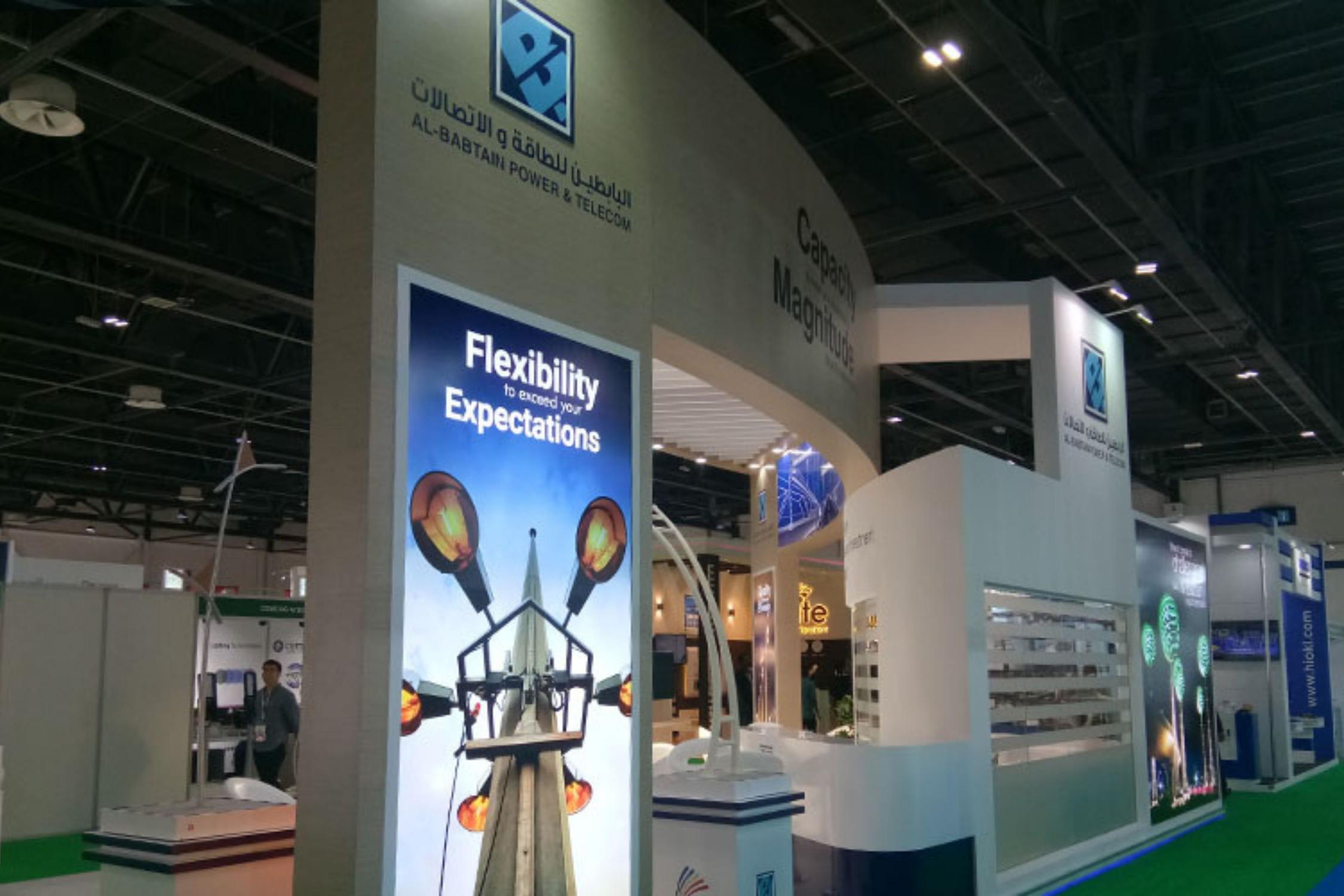 Side view of Al Babtain Power & Telecom Exhibition Booth Design in Dubai